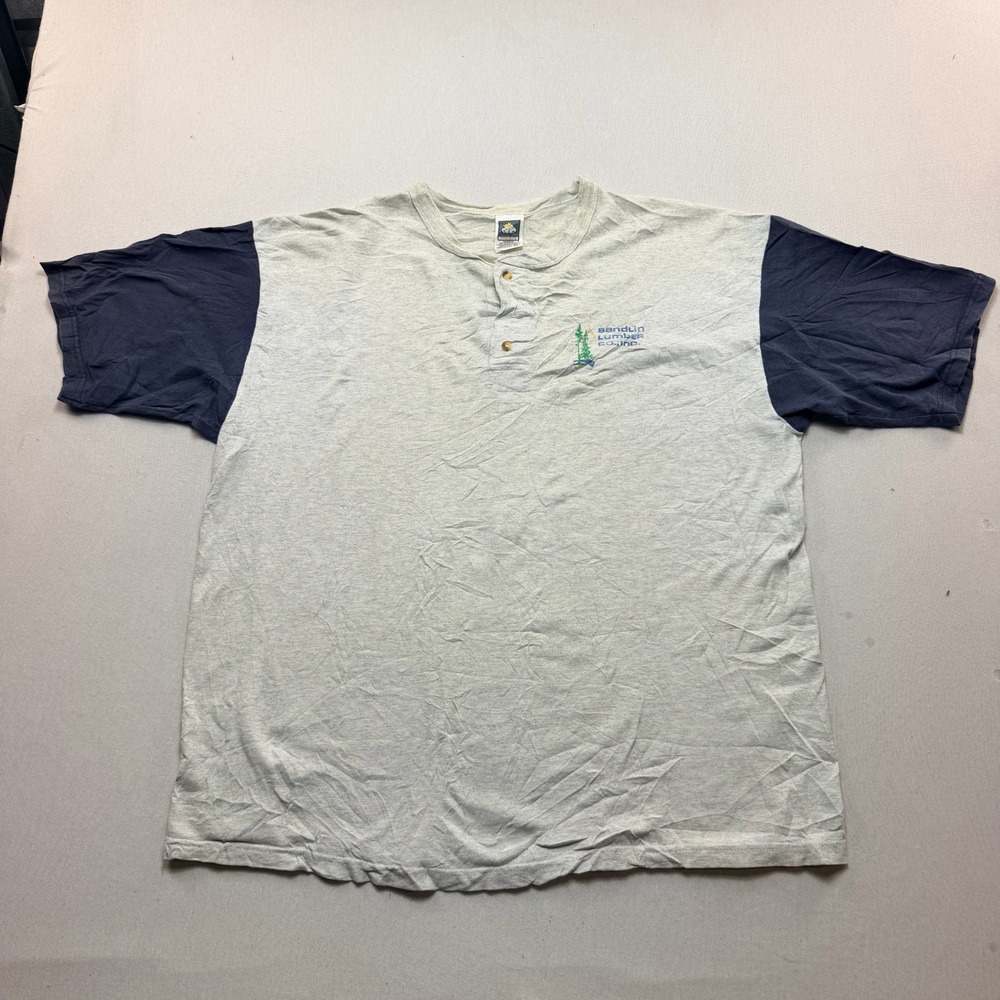 Vintage Henley Shirt Mens Extra Large Gray Navy Excellent Colorblock Workwear